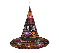SamLng Chapeau de sorcière tribal africain en tissu de boue - Accessoires de costume d'Halloween pour fête, bal masqué et robe de cosplay pour femme - Casquette lumineuse LED