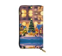 SamLng Christmas village Print Leather Long Clutch Wallet for Women - Fashion and Lightweight Waterproof Leather Wallet, Black, One Size, Noir , Taille unique