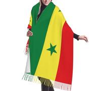 SamLng Drapeau du Sénégal Écharpe à franges en cachemire pour femme - Enveloppement chaud - Parfait pour les robes de soirée, le temps froid et les cadeaux, noir, taille unique