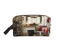 SamLng Farmhouse Trousse de toilette de voyage imprimée Parrern de Noël - Trousse de maquillage pour homme et femme, organiseur portable pour un usage quotidien, blanc, taille unique, blanc, Taille