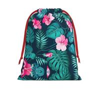 SamLng Grand sac cadeau avec cordon de serrage - Fleur rose hawaïenne parfaite pour Noël, les vacances et les fêtes - Sacs à bonbons et sacs à friandises