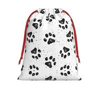 SamLng Grand sac cadeau avec cordon de serrage - Motif pattes de chien Parfait pour Noël, les vacances et les fêtes - Sacs à bonbons et sacs à friandises