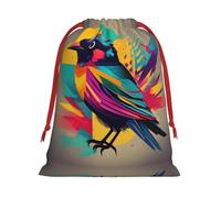 SamLng Grand sac cadeau avec cordon de serrage - Oiseau coloré parfait pour Noël, les vacances et les fêtes - Sacs à bonbons et sacs à friandises