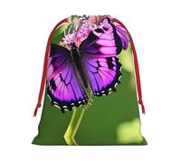 SamLng Grand sac cadeau avec cordon de serrage - Papillon violet parfait pour Noël, les vacances et les fêtes - Sacs à bonbons et sacs à friandises