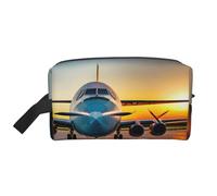 SamLng Grande trousse de maquillage de voyage - Avion au coucher du soleil - Design imprimé complet, organiseur de toilette portable, pochette multi-usage pour le maquillage, blanc, One Size