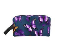 SamLng Grande trousse de maquillage de voyage - Beau motif papillon violet imprimé complet, organisateur de toilette portable, pochette multi-usage pour maquillage, blanc, taille unique, blanc, Taille