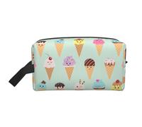 SamLng Grande trousse de maquillage de voyage - Cônes de crème glacée - Design imprimé complet - Organiseur de toilette portable - Pochette multi-usage pour le maquillage - Blanc - Taille unique