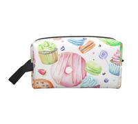 SamLng Grande trousse de maquillage de voyage - Cupcakes Donuts Muffins Sugar Full Print Design Organiseur de toilette portable Pochette multi-usage pour maquillage, blanc, One Size