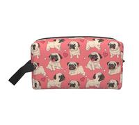 SamLng Grande trousse de maquillage de voyage - Design amusant de dessin animé carlin chiot imprimé complet, organisateur de toilette portable, pochette multi-usage pour le maquillage, blanc, One Size