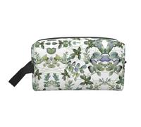 SamLng Grande trousse de maquillage de voyage - Feuilles d'eucalyptus vertes - Design imprimé complet - Organiseur de toilette portable - Pochette multi-usage pour le maquillage, blanc, One Size