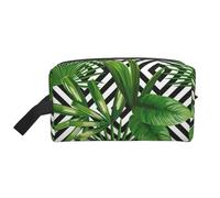 SamLng Grande trousse de maquillage de voyage - Feuilles vertes de palmier plante tropicale pleine impression design, organisateur de toilette portable, pochette multi-usage pour maquillage, blanc