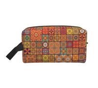 SamLng Grande trousse de maquillage de voyage - Groupe de motifs géométriques marocains à imprimé complet, organisateur de toilette portable, pochette multi-usage pour maquillage, blanc, taille unique