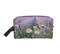 SamLng Grande trousse de maquillage de voyage - Lavande et marguerites - Motif imprimé complet - Organiseur de toilette portable - Pochette multi-usage pour le maquillage - Blanc - Taille unique