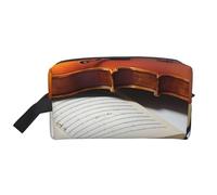 SamLng Grande trousse de maquillage de voyage - Livre de violon - Design imprimé complet - Organiseur de toilette portable - Pochette multi-usage pour maquillage, blanc, One Size