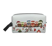 SamLng Grande trousse de maquillage de voyage - Mignon hiboux de Noël sur une branche, design complet, organiseur de toilette portable, pochette multi-usage pour le maquillage, blanc, taille unique