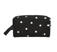 SamLng Grande trousse de maquillage de voyage - Motif à pois noirs et blancs - Organiseur de toilette portable - Pochette multi-usage pour le maquillage, blanc, One Size