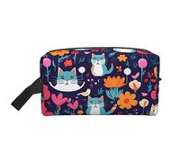 SamLng Grande trousse de maquillage de voyage - Motif amusant de chats, oiseaux et fleurs, design complet, organiseur de toilette portable, pochette multi-usage pour le maquillage, blanc, taille