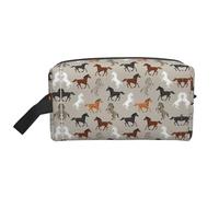 SamLng Grande trousse de maquillage de voyage - Motif cheval mignon - Organiseur de toilette portable - Multi-usage pour le maquillage, blanc, One Size