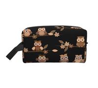 SamLng Grande trousse de maquillage de voyage - Motif chouettes de dessin animé marron avec imprimé complet - Organiseur de toilette portable - Pochette multi-usage pour le maquillage - Blanc - Taille