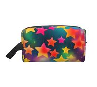 SamLng Grande trousse de maquillage de voyage - Motif étoiles arc-en-ciel colorées avec imprimé complet, organiseur de toilette portable, pochette multi-usage pour le maquillage, blanc, taille unique