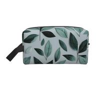 SamLng Grande trousse de maquillage de voyage - Motif feuilles gris menthe avec imprimé complet, organiseur de toilette portable, pochette multi-usage pour le maquillage, blanc, taille unique, Blanc