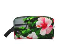 SamLng Grande trousse de maquillage de voyage - Motif fleurs d'hibiscus - Organiseur de toilette portable - Multi-usage pour le maquillage, blanc, One Size
