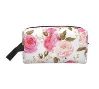 SamLng Grande trousse de maquillage de voyage - Motif floral rose rose imprimé complet, organiseur de toilette portable, pochette multi-usage pour le maquillage, blanc, taille unique, Blanc, One Size