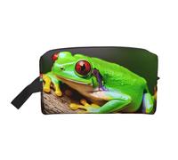 SamLng Grande trousse de maquillage de voyage - Motif grenouilles d'arbre aux yeux rouges avec imprimé complet, organiseur de toilette portable, pochette multi-usage pour le maquillage, blanc, taille