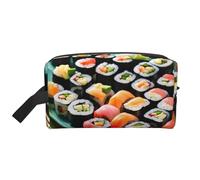 SamLng Grande trousse de maquillage de voyage - Motif imprimé complet de sushis - Organiseur de toilette portable - Pochette multi-usage pour le maquillage, blanc, One Size