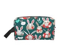 SamLng Grande trousse de maquillage de voyage - Motif lapin avec imprimé complet, organiseur de toilette portable, pochette multi-usage pour maquillage, blanc, taille unique, Blanc, One Size