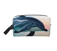 SamLng Grande trousse de maquillage de voyage - Motif mignon dauphin sautant plein imprimé, organisateur de toilette portable, pochette multi-usage pour le maquillage, blanc, One Size
