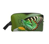 SamLng Grande trousse de maquillage de voyage - Motif papillon coloré à motif de feuille verte, organiseur de toilette portable, pochette multi-usage pour le maquillage, blanc, One Size