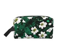SamLng Grande trousse de maquillage de voyage - Motif pétales floraux vert chasseur - Motif imprimé complet - Organiseur de toilette portable - Pochette multi-usage pour le maquillage, blanc, One Size