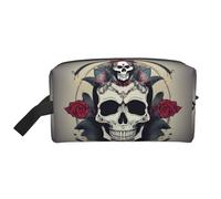 SamLng Grande trousse de maquillage de voyage - Motif tête de mort - Design imprimé complet - Organiseur de toilette portable - Pochette multi-usage pour le maquillage, blanc, One Size