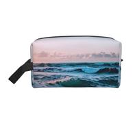 SamLng Grande trousse de maquillage de voyage - Motif vagues de l'océan - Organiseur de toilette portable - Pochette multi-usage pour le maquillage, blanc, One Size