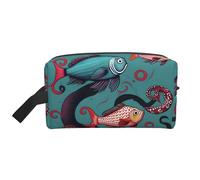 SamLng Grande trousse de maquillage de voyage - Poisson et pieuvre - Motif imprimé complet - Organiseur de toilette portable - Pochette multi-usage pour le maquillage - Blanc - Taille unique, Blanc