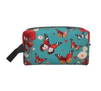 SamLng Grande trousse de maquillage de voyage - Poule papillon volant parmi les fleurs, design complet, organisateur de toilette portable, pochette multi-usage pour le maquillage, blanc, One Size