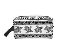 SamLng Grande trousse de maquillage de voyage - Tortue ethnique rayée pleine impression design, organisateur de toilette portable, pochette multi-usage pour maquillage, blanc, One Size