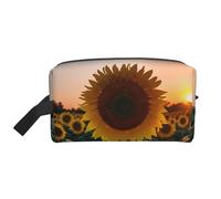 SamLng Grande trousse de maquillage de voyage - Tournesol et coucher de soleil - Motif imprimé complet - Organiseur de toilette portable - Pochette multi-usage pour le maquillage - Blanc - Taille