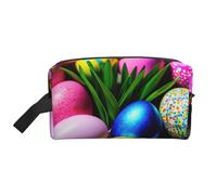 SamLng Grande trousse de maquillage de voyage - Œufs de Pâques colorés - Design imprimé complet - Organiseur de toilette portable - Pochette multi-usage pour le maquillage, blanc, One Size