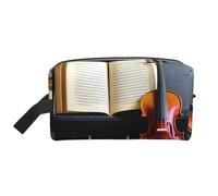 SamLng Grande trousse de maquillage de voyage - Violon et livre pleine impression design, organisateur de toilette portable, pochette multi-usage pour maquillage, blanc, One Size