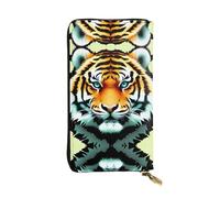 SamLng Little Fat Tiger Head Portefeuille long en cuir imprimé - Personnalisé, confortable et léger avec porte-cartes et poche pour pièces de monnaie