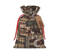 SamLng Lodge Bear Deer Sac cadeau de Noël - Sacs de fête avec cordon de serrage en toile de jute pour cadeaux, friandises - Parfait pour Noël, les anniversaires, Noir , 1 count (Pack of 1)