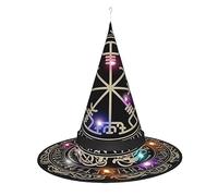 SamLng Magical Design Chapeau de sorcière avec boussole et runes nordiques - Accessoires de costume d'Halloween pour fête, bal masqué et robe de cosplay pour femme - Casquette lumineuse LED