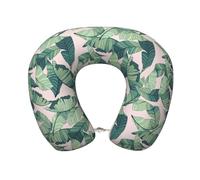 SamLng Oreiller de voyage en mousse à mémoire de forme avec feuilles de palmier vertes - Soutien du cou pour la maison et le bureau - Parfait pour se reposer, conduire et loisirs