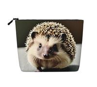 SamLng Organisateur de toilette polyvalent en forme de hérisson mignon - Faux chanvre - Trousse de maquillage réutilisable avec pochette à fermeture éclair, noir, One Size