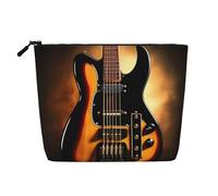 SamLng Organiseur de toilette polyvalent en forme de guitare instrumentale - Faux chanvre - Trousse de maquillage réutilisable avec pochette zippée, noir, One Size