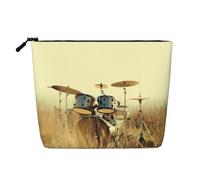 SamLng Organiseur de toilette polyvalent en forme de tambour musical sur le terrain - Faux chanvre - Trousse à maquillage réutilisable avec pochette à fermeture éclair, noir, One Size