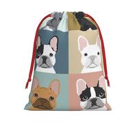 SamLng Petit sac cadeau avec cordon de serrage - Bouledogue français parfait pour Noël, les vacances et les fêtes - Sacs à bonbons et sacs à friandises