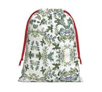 SamLng Petit sac cadeau avec cordon de serrage - Feuilles d'eucalyptus vertes parfaites pour Noël, les vacances et les fêtes - Sacs à bonbons et sacs à friandises